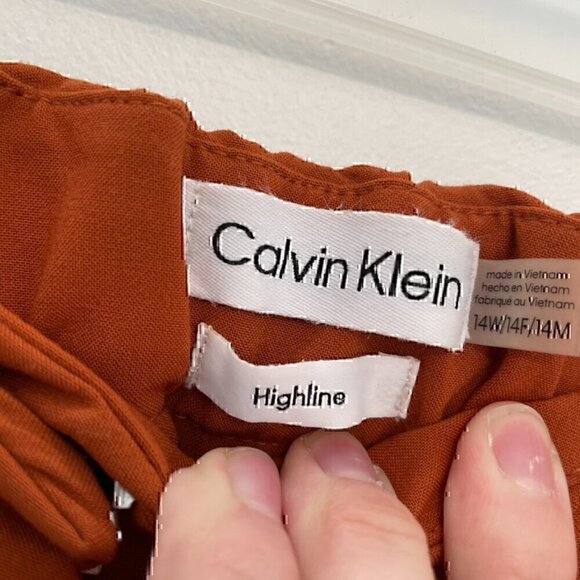 CALVIN KLEIN Plus Size Lux Highline Pants Orange High Waisted Pleated Cropped ?? - Picture 3 of 14